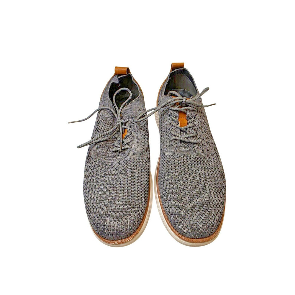 Athlefit Mens Casual Knit Sneakers Size‎ 9 Gray & Brown With Faux Leather Accent - Picture 8 of 15